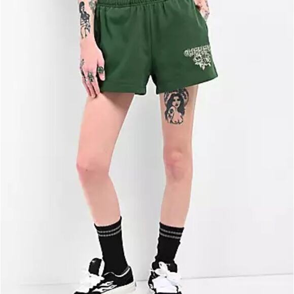 Empyre Green Rose Athletic Shorts Large Embroidered Sweat Shorts - Picture 3 of 10